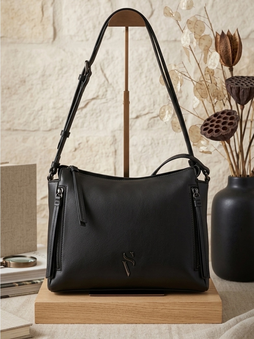 Simply Vera Vera Wang Black Cara Crossbody Bag With Gunmetal Hardware